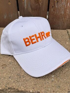 White Trucker Cap Orange Behr Logo